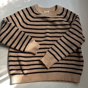 Demylee Phoebe Women’s Striped Beige and Navy Crewneck Sweater